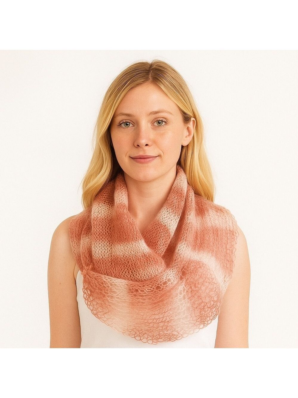 Hand Crafted Crochet Scarf Pink Striped Handmade Unique